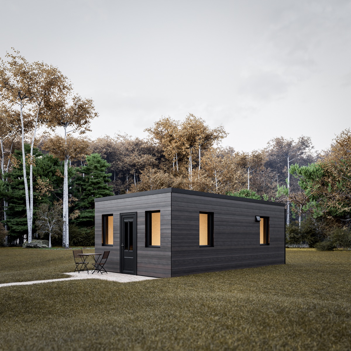 Structor 35 exterieur, plat dak, donkere gevelbekleding