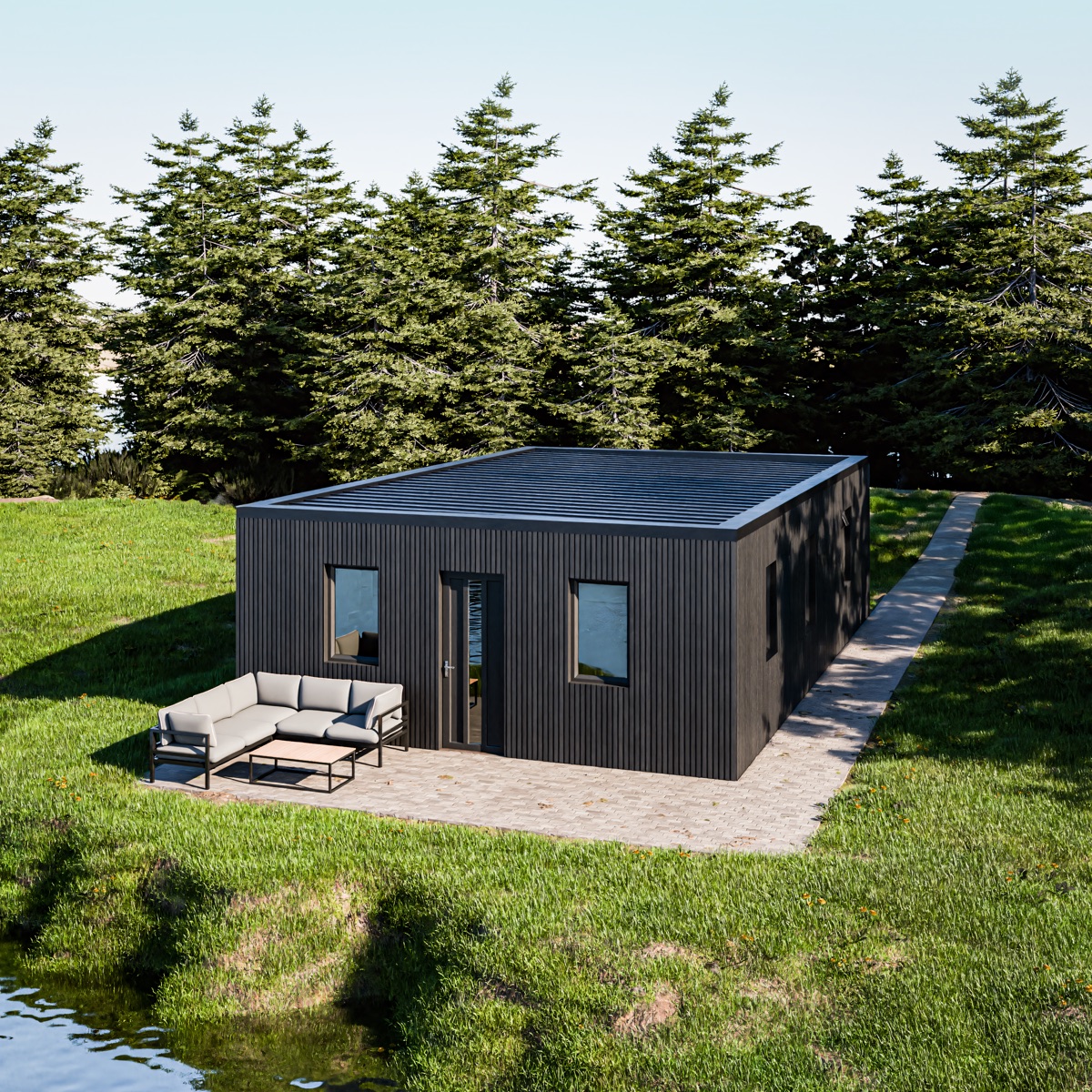 Structor 75 exterieur, plat dak, aan het water