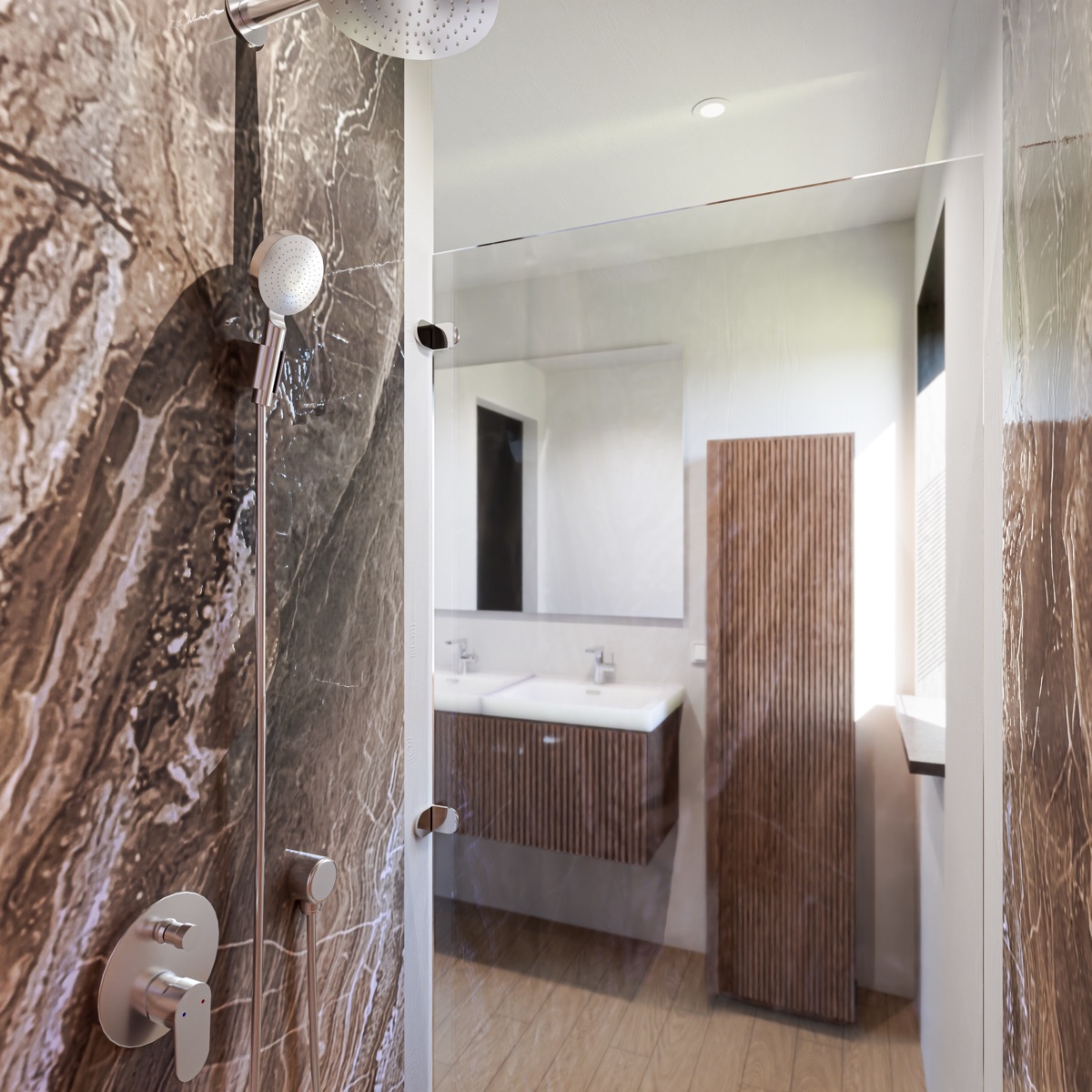 Structor 75 interieur, badkamer met douche